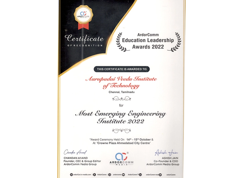 Award Details, Aarupadai Veedu institute of Technology, AV Campus